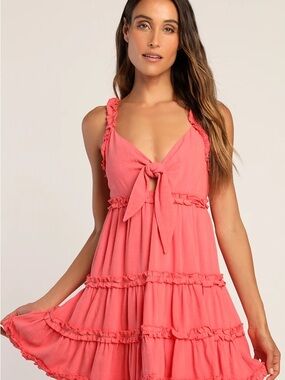 Lulu's Coral Pink Tie-Front Mini Dress